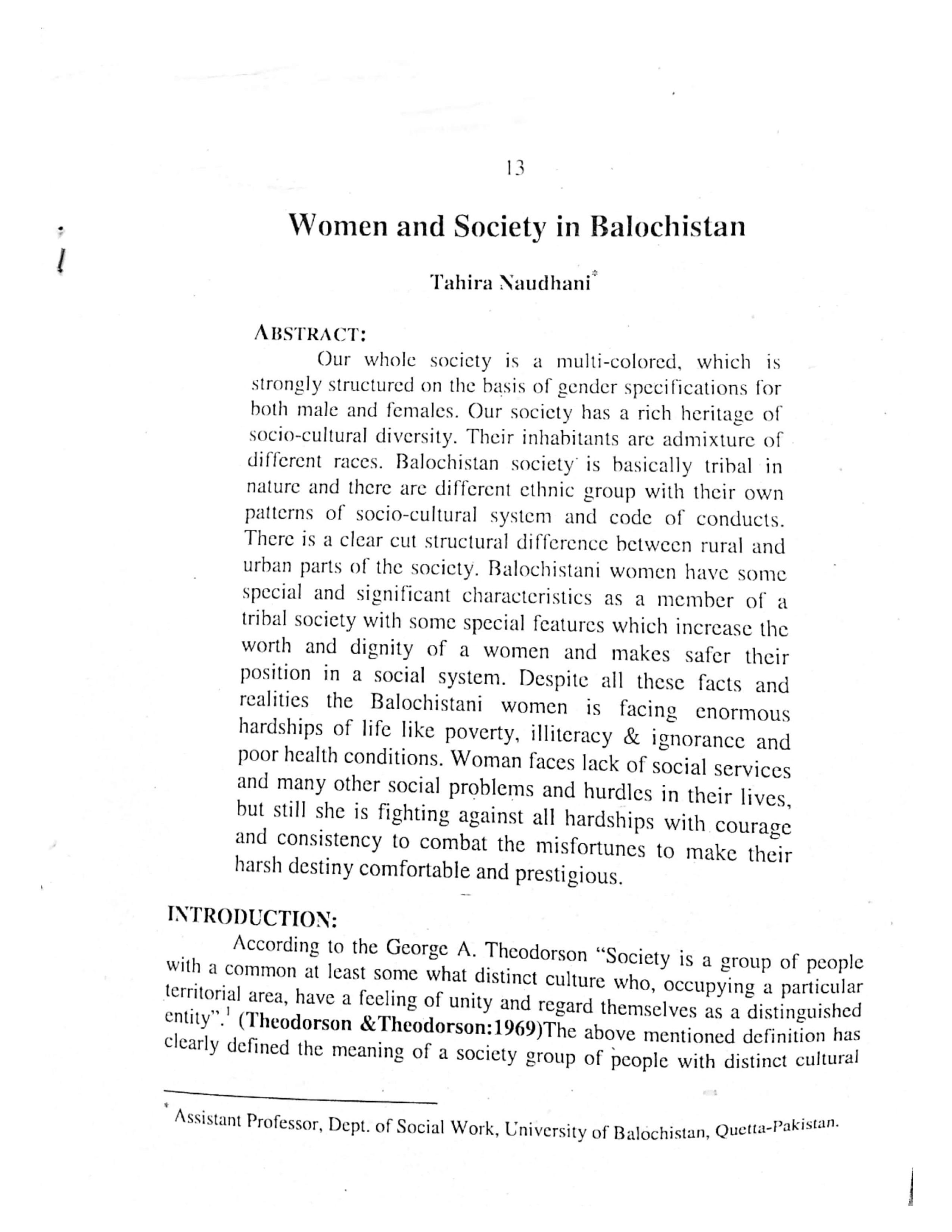 Women and Society in Balochistan