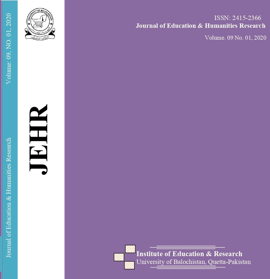 					View Vol. 9 No. 1 (2020): Journal of Education and Humanities Research, University of Balochistan 
				